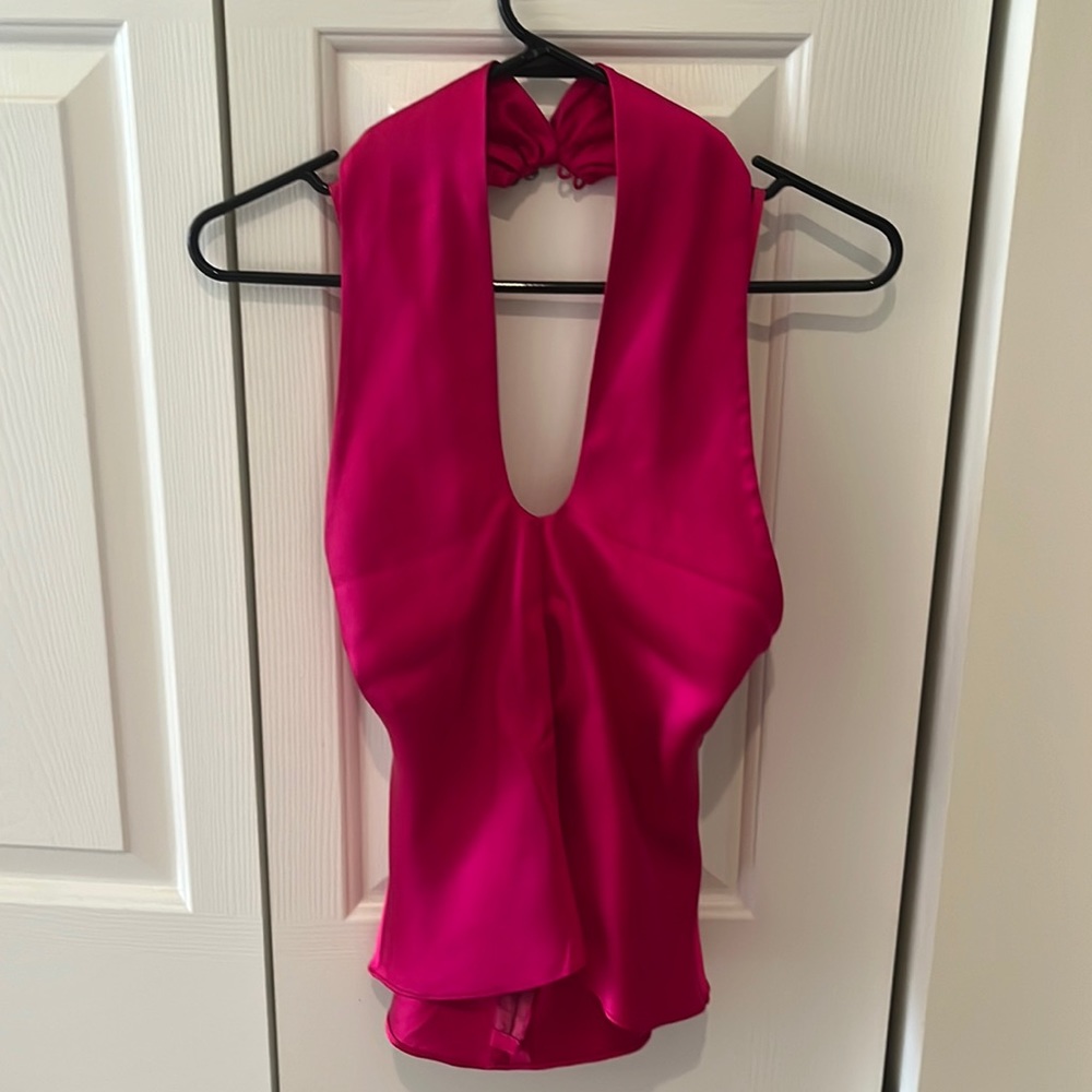 Hot Pink Silk Halter Top